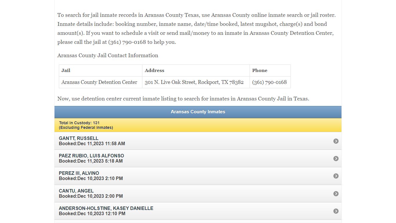 Aransas County Jail Inmate Search